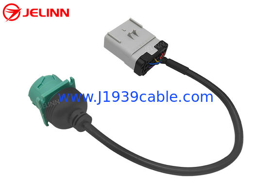RP1226 Gray 14 Pin Male To Green Type 2 SAE Deutsch 9 Pin J1939 Female Truck Cable