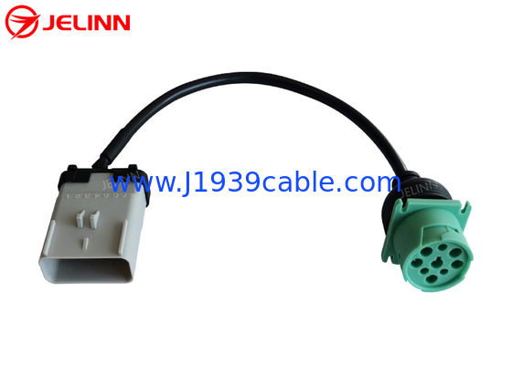 RP1226 Gray 14 Pin Male To Green Type 2 SAE Deutsch 9 Pin J1939 Female Truck Cable