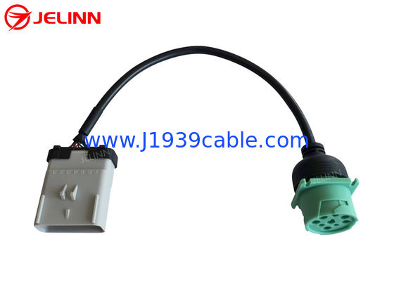 RP1226 Gray 14 Pin Male To Green Type 2 SAE Deutsch 9 Pin J1939 Female Truck Cable